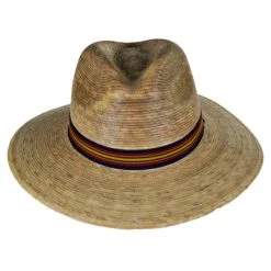 Striped Band Explorer Palm Straw Fedora Hat