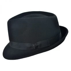 Detroit Wool Felt Trilby Fedora Hat - Black -Bailey Hat Shop 18947