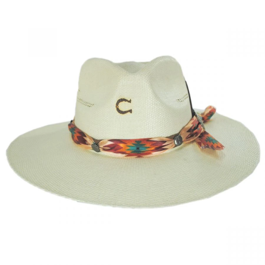 CHARLIE 1 HORSE Tribal Shantung Straw Fedora Hat 3 CHARLIE 1 HORSE Tribal Shantung Straw Fedora Hat