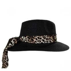 Gabon Leopard Scarf Toyo Straw Fedora Hat -Bailey Hat Shop 393072