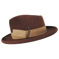 RENEGADE Casville Pencil Curl Brim Wool Felt Fedora Hat -Bailey Hat Shop 416651