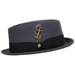 Wool Felt Diamond Crown Fedora Hat - Gray -Bailey Hat Shop 417363