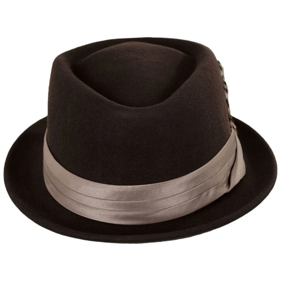 Stout Wool Felt Diamond Crown Fedora Hat - Brown/Tan 3 Stout Wool Felt Diamond Crown Fedora Hat - Brown/Tan