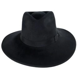 Jo Wool Felt Rancher Fedora Hat - Black