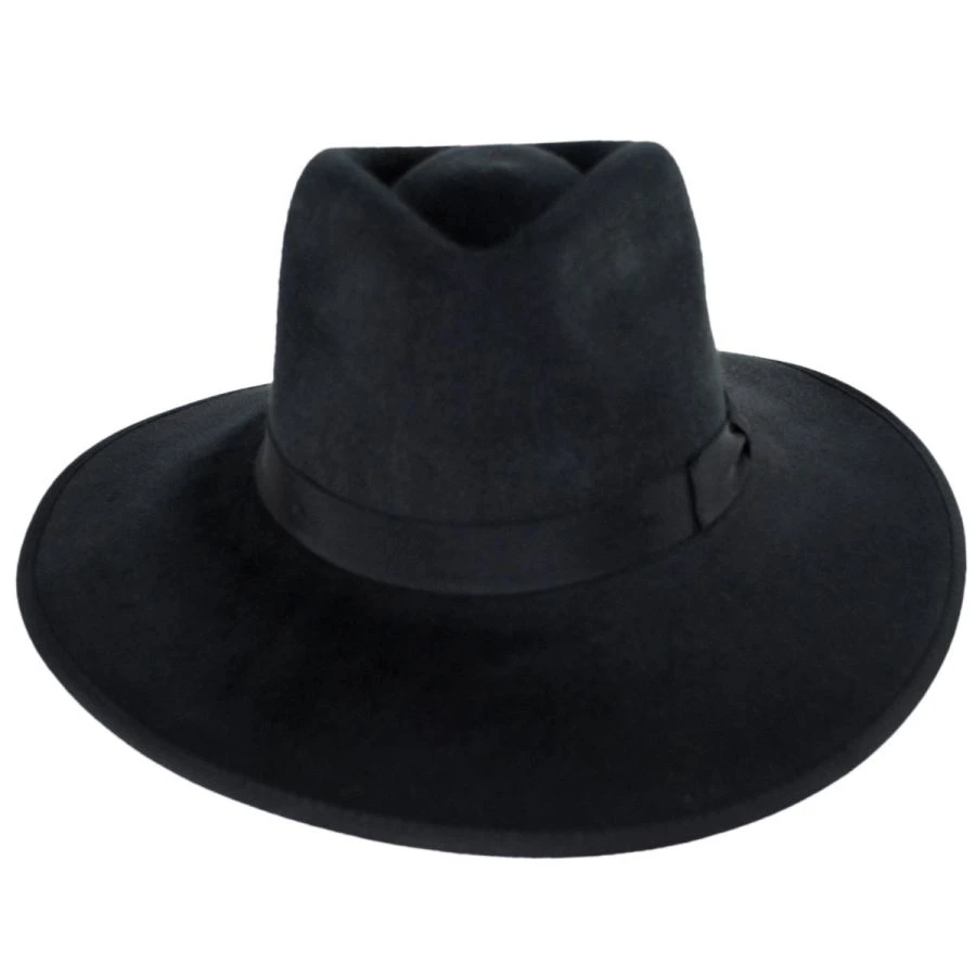 Jo Wool Felt Rancher Fedora Hat - Black 3 Jo Wool Felt Rancher Fedora Hat - Black