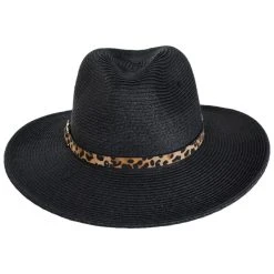 Leopard Band Toyo Straw Safari Fedora Hat