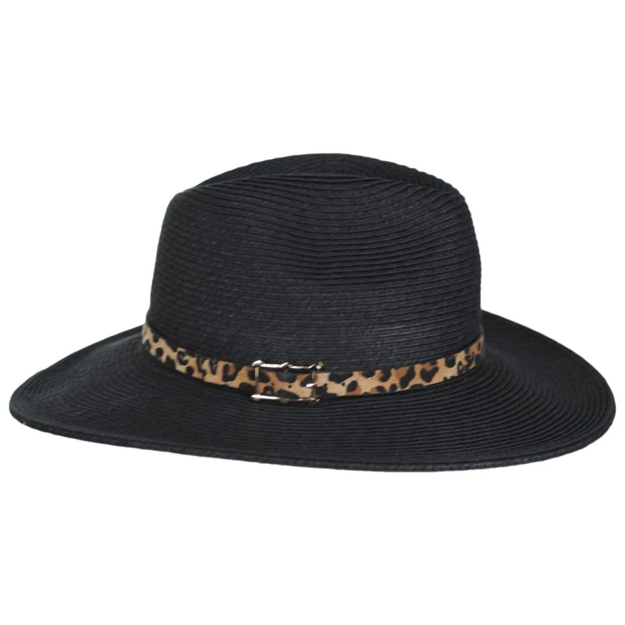 Leopard Band Toyo Straw Safari Fedora Hat 4 Leopard Band Toyo Straw Safari Fedora Hat - Image 2