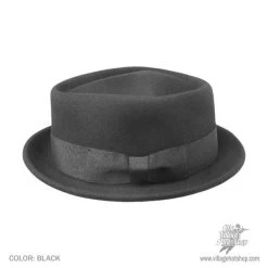 Wool Felt Diamond Crown Fedora Hat - Black