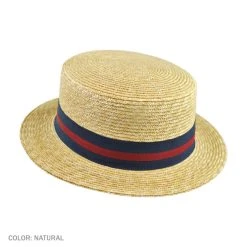 Striped Band Wheat Straw Skimmer Hat -Bailey Hat Shop 75980