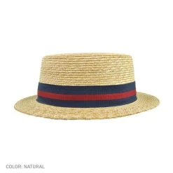 Striped Band Wheat Straw Skimmer Hat -Bailey Hat Shop 75983